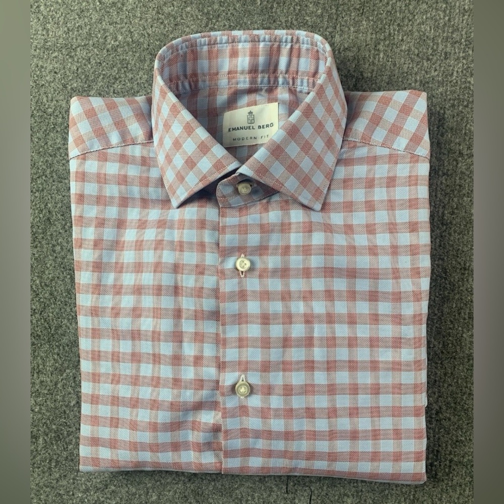 Emanuel Berg Modern Fit Mens 100% Cotton Long Sleeve Dress Shirt Size S
